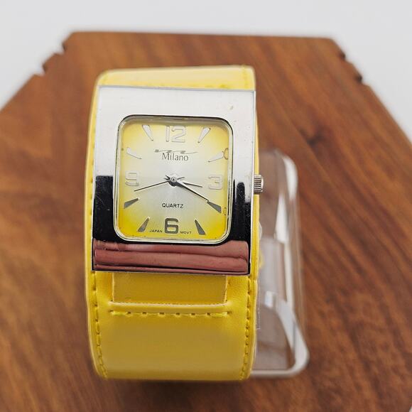 Milano Womens Square Dial Bright Yellow Wrap Watch Retro Mod Bold Eclectic Twee - Picture 1 of 6